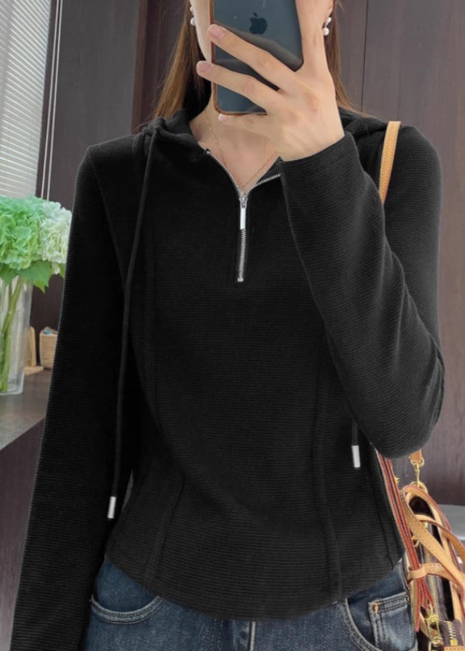 Shirt Cotton Grey Spring Zippered T Women Hooded