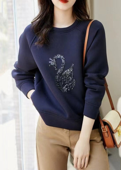 Women Sweatshirt Neck O Sequins Spring Grey Cotton