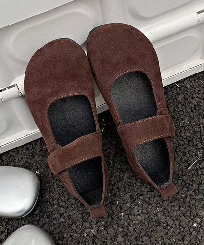 Grey Suede Flat Splicing Buckle Strap Women Feet Shoes