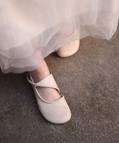 Leather Water Out Beige Cowhide Sandals Hollow Women