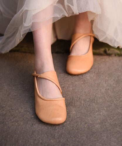 Leather Water Out Beige Cowhide Sandals Hollow Women