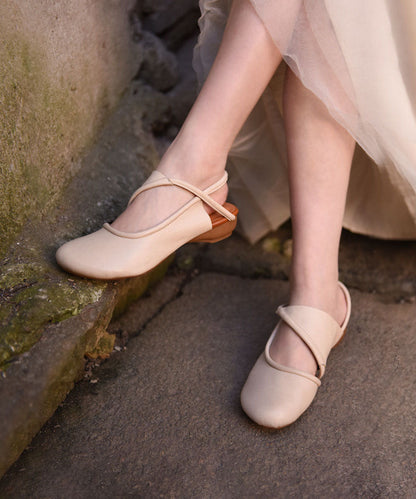 Leather Water Out Beige Cowhide Sandals Hollow Women