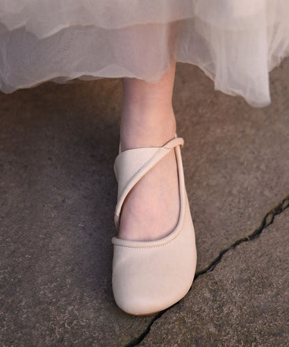 Leather Water Out Beige Cowhide Sandals Hollow Women