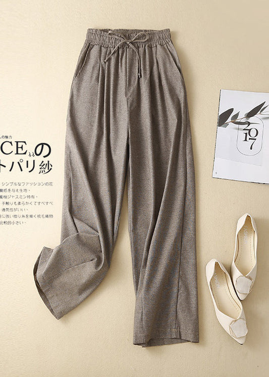 Spring Women Linen Khaki Waist Pants Elastic