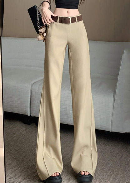 Spring Wide High Pockets Women Pants Khaki Leg Waist Patchwork