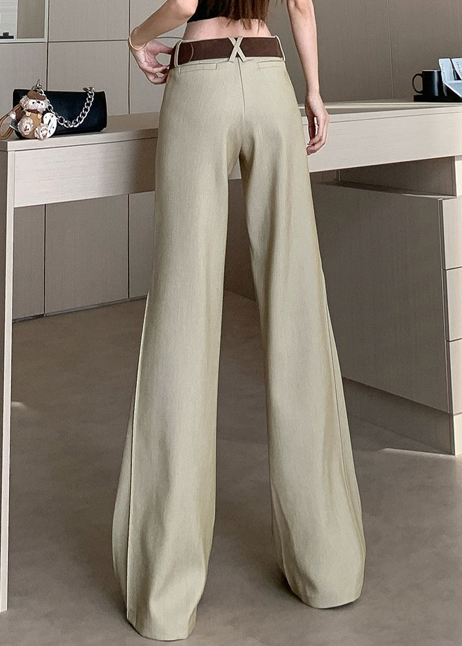 Spring Wide High Pockets Women Pants Khaki Leg Waist Patchwork