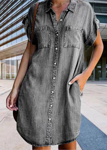 Dress Light Collar Peter Denim Pan Blue Button Shirt Mid Women