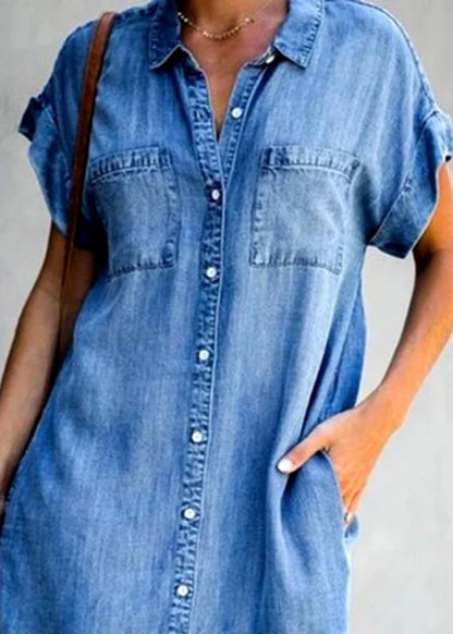 Dress Light Collar Peter Denim Pan Blue Button Shirt Mid Women