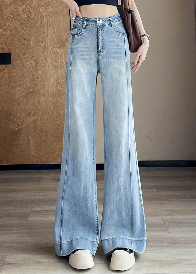 Pockets Patchwork Pants Blue Women Light Denim Fall