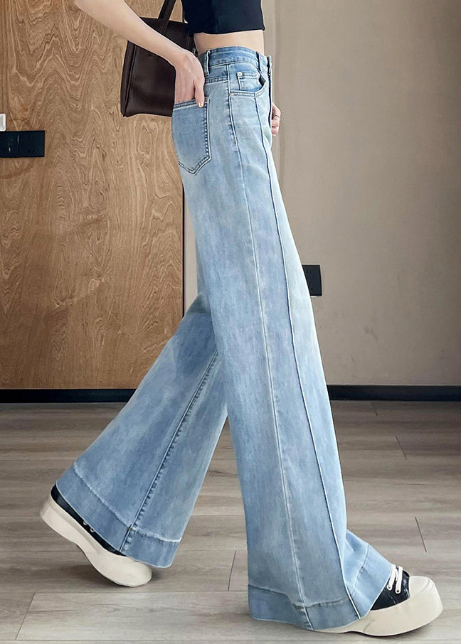 Pockets Patchwork Pants Blue Women Light Denim Fall