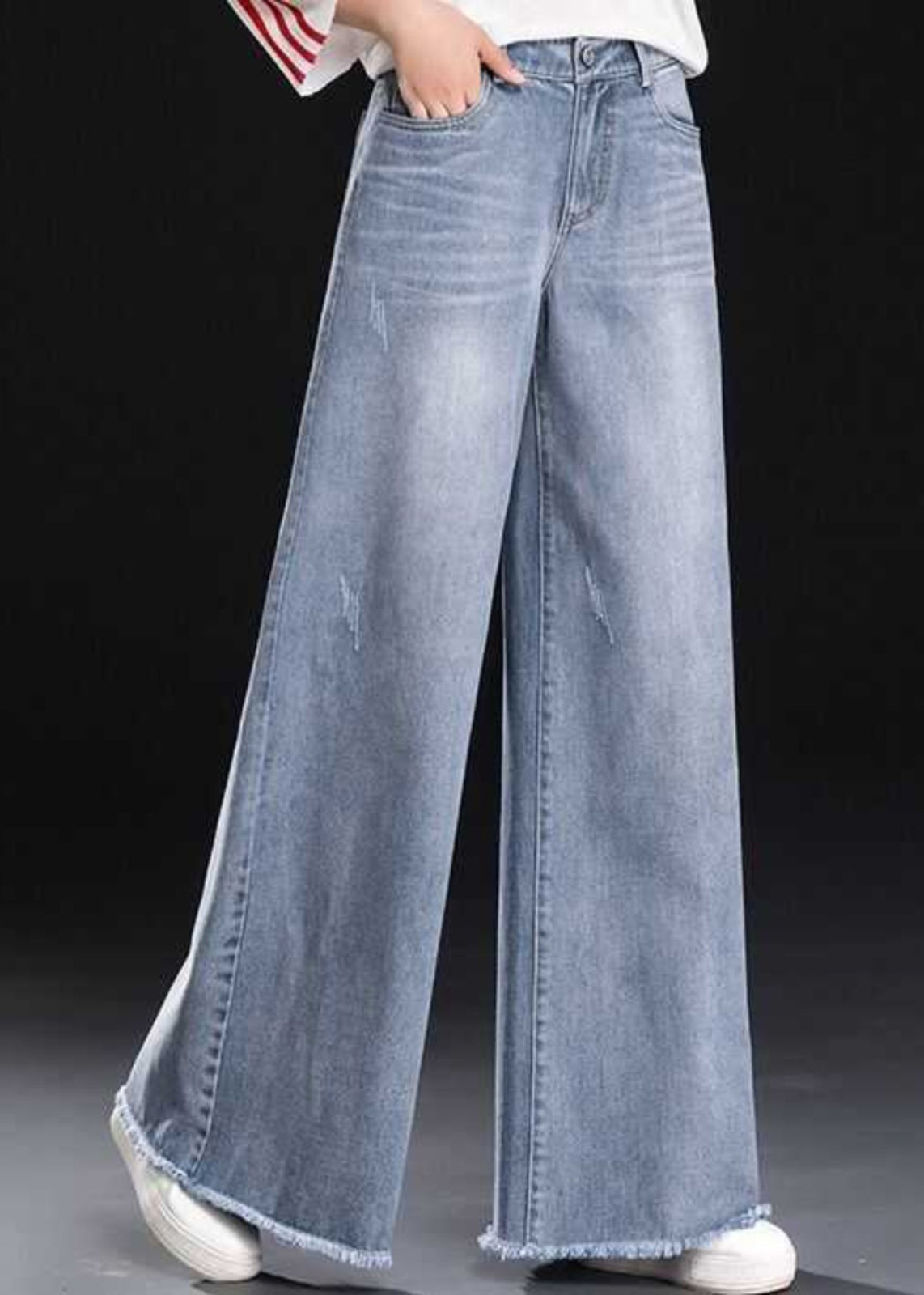 Blue Summer Light Tasseled Women Straight Pants Denim