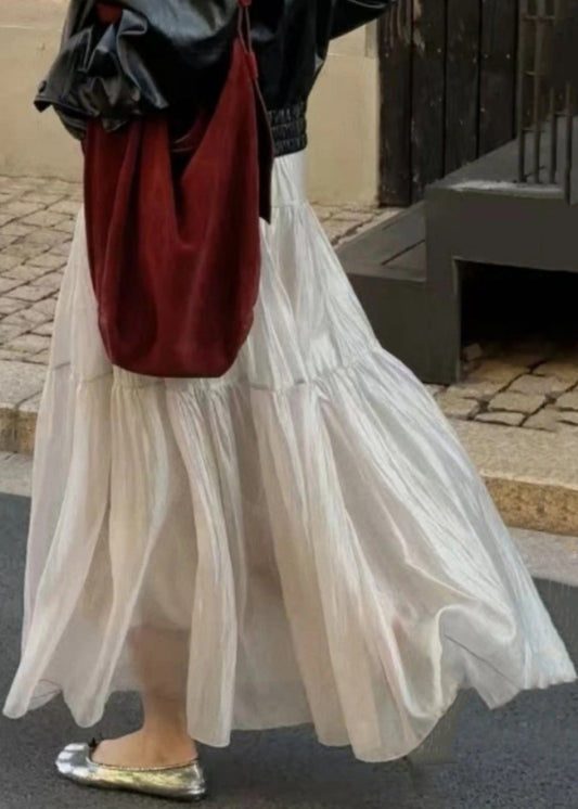 Waist Silk Skirts Elastic Women Grey Wrinkled Summer Light