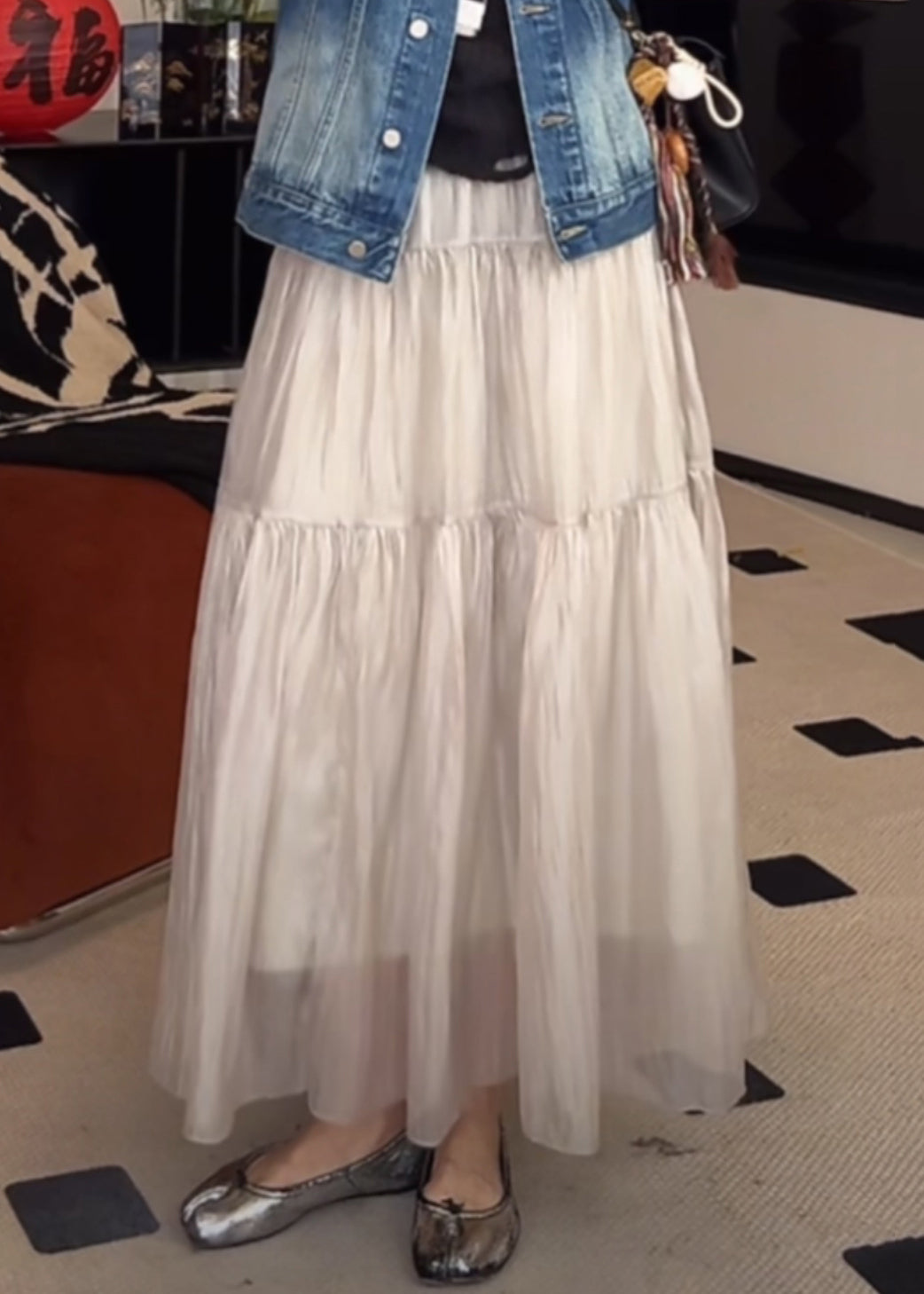 Waist Silk Skirts Elastic Women Grey Wrinkled Summer Light