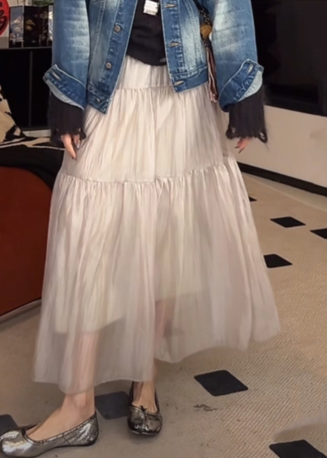 Waist Silk Skirts Elastic Women Grey Wrinkled Summer Light