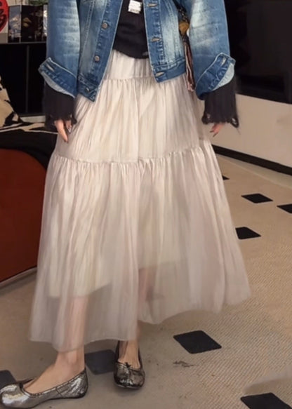 Waist Silk Skirts Elastic Women Grey Wrinkled Summer Light