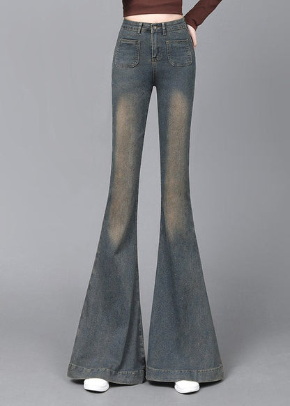 Women Navy High Waist With Pockets Denim Flare Bottoms Spring YP044