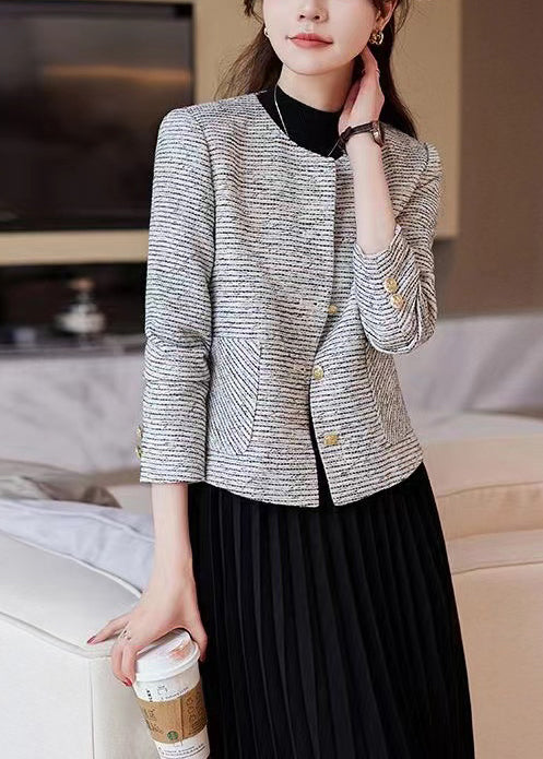 Women O-Neck Striped Cotton Short Coat Spring YJ047