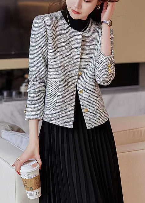 Women O-Neck Striped Cotton Short Coat Spring YJ047