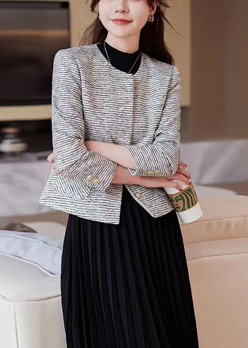 Women O-Neck Striped Cotton Short Coat Spring YJ047