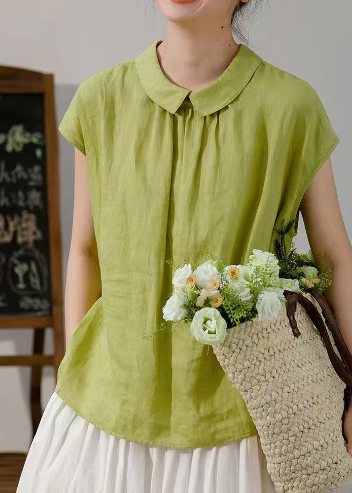 Cotton Button Women Solid Pink Collar Summer Peter Pan Shirt