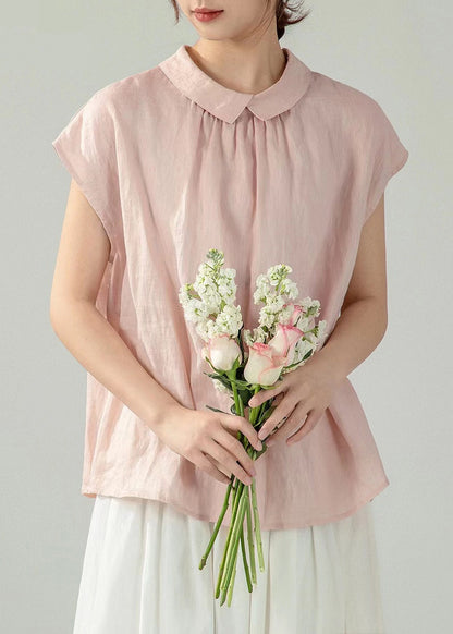 Cotton Peter Women Pan Button Shirt Pink Summer Solid Collar