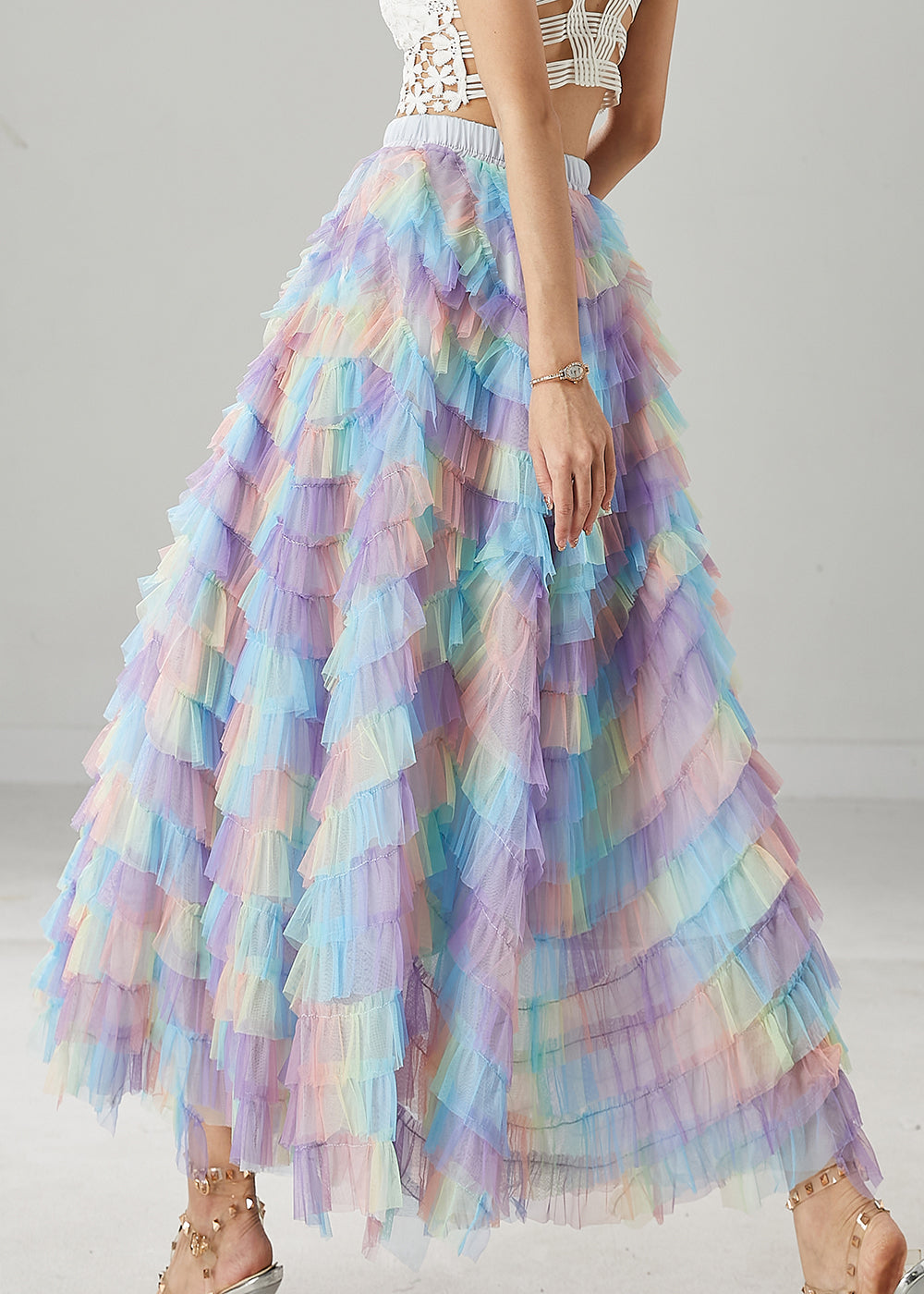 Women Rainbow Exra Large Hem Tulle Skirts Summer YU1031