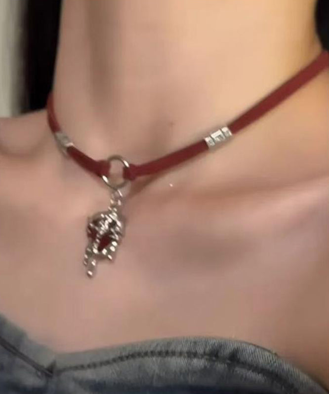 Women Red Stainless Steel Silk Velour Love Pendant Necklace YD013