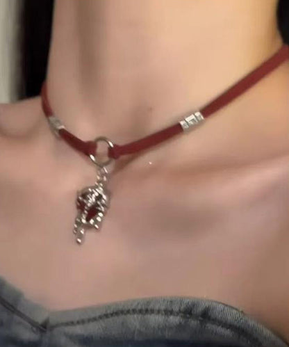 Women Red Stainless Steel Silk Velour Love Pendant Necklace YD013