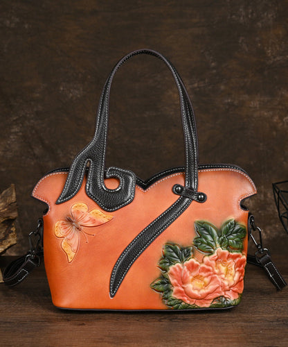 Leather Coffee Handbag Women Embossed Calf Tote Retro
