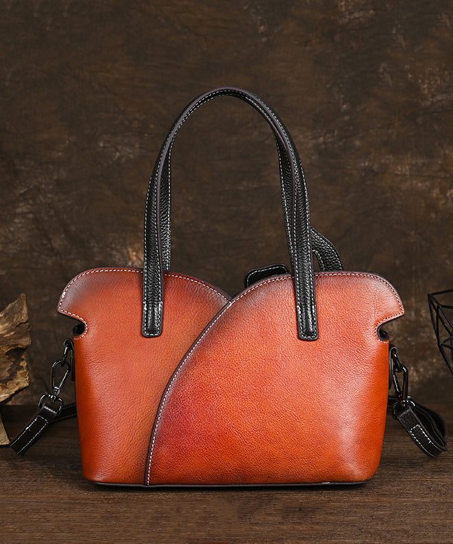 Leather Coffee Handbag Women Embossed Calf Tote Retro