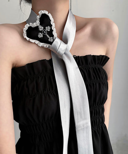 Women Silk Fabr Alloy Love Pendant Necklace YD009