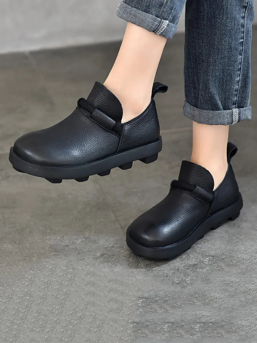 Women Spring Vintage Genuine Leather Solid Shoes Ada Fashion