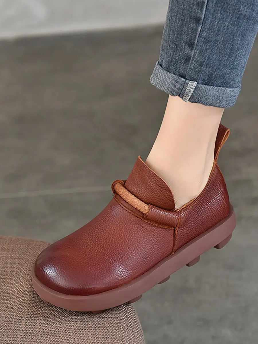 Women Spring Vintage Genuine Leather Solid Shoes Ada Fashion