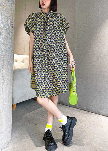 Collar Puff Women Day Sleeve Dress Cotton Stand Print