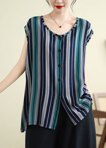 Women Long Summer Tank O-Neck Striped