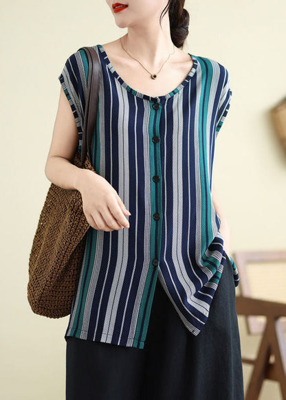Women Long Summer Tank O-Neck Striped
