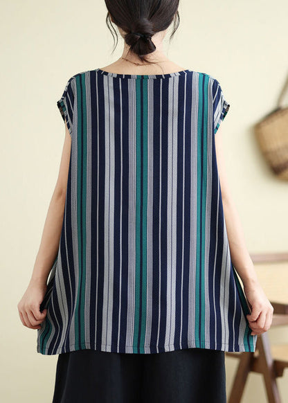 Women Long Summer Tank O-Neck Striped