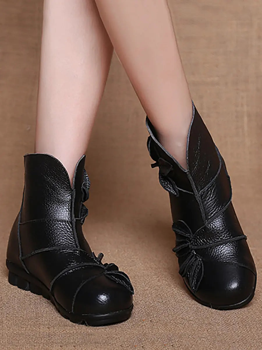 Women Vintage Leather Spliced Ankle Boots Ada Fashion