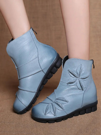 Women Vintage Leather Spliced Ankle Boots Ada Fashion