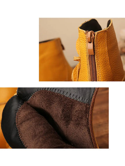 Women Vintage Leather Spliced Ankle Boots Ada Fashion