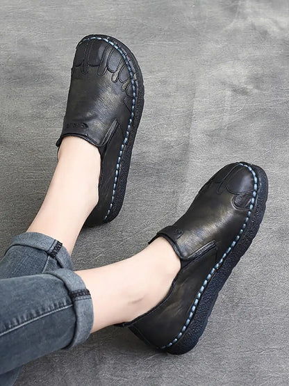 Women Vintage Leather Spliced Spring Flat Shoes Ada Fashion