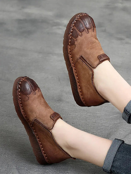 Women Vintage Leather Spliced Spring Flat Shoes Ada Fashion