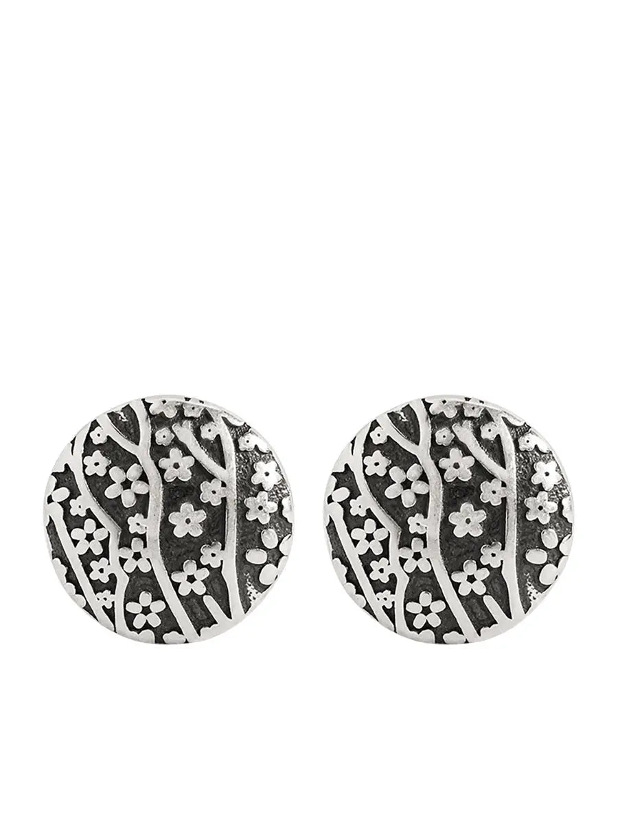 Women Vintage Sliver Flower Carve Round Earrings Ada Fashion