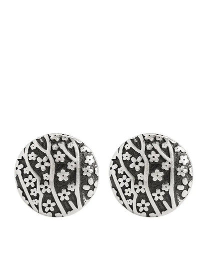 Women Vintage Sliver Flower Carve Round Earrings Ada Fashion