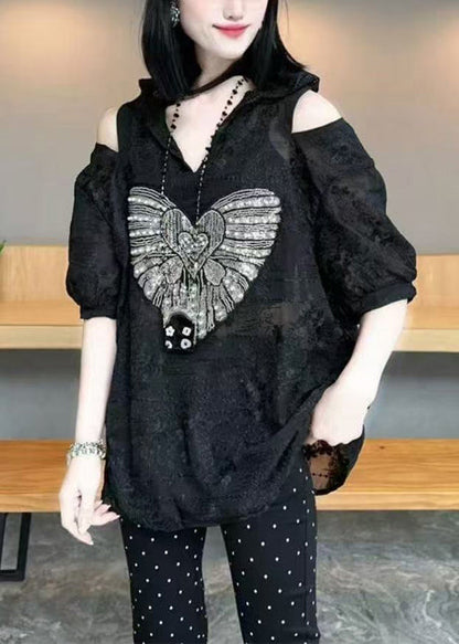 Summer White Hoodie Jacquard Shoulder Cold Cotton Women Tops