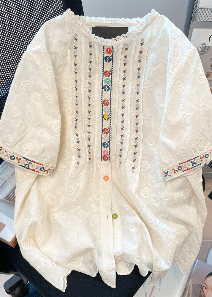 Shirts White Loose Women Embroidered Lace Summer