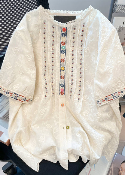 Shirts White Loose Women Embroidered Lace Summer