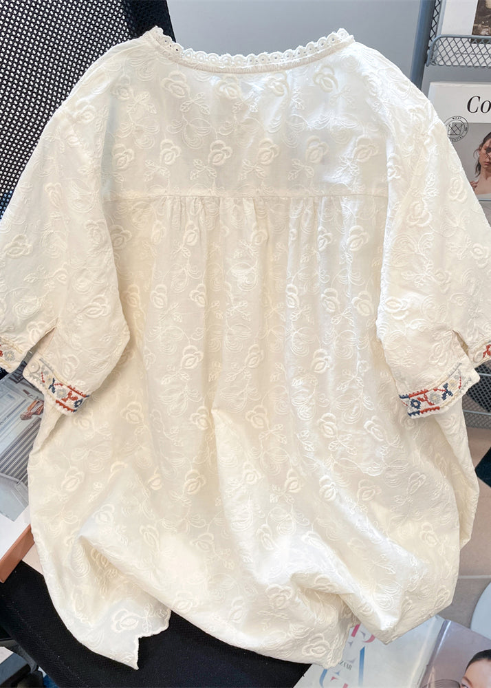 Shirts White Loose Women Embroidered Lace Summer