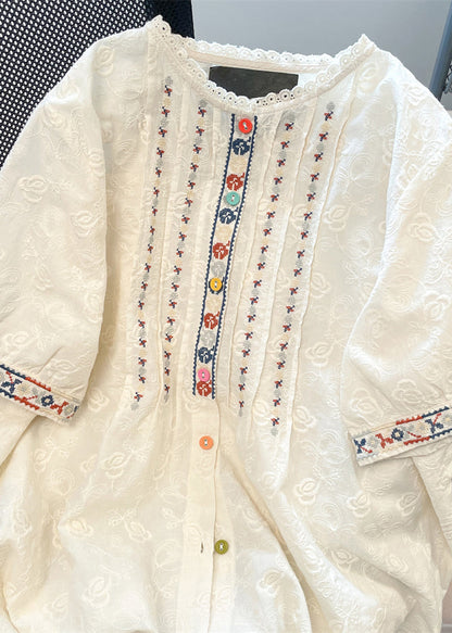 Shirts White Loose Women Embroidered Lace Summer