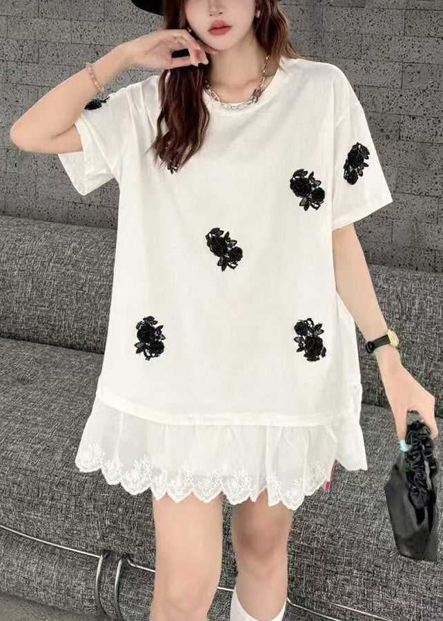 Oversized Tanks Women Decorated White Flower Lace Patchwork